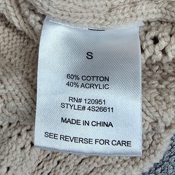 PINK ROSE WOMEN'S CROPPED KNIT SWEATER SIZE SMALL BEIGE TEXTURED CABLE OPENWORK - Picture 6 of 9